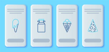 Süt için konserve kutusu, dondurma külahı ve peynir ikonu. Vektör