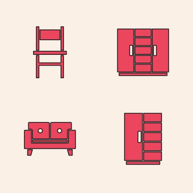 Gardırop, sandalye ve kanepe ikonunu hazırla. Vektör