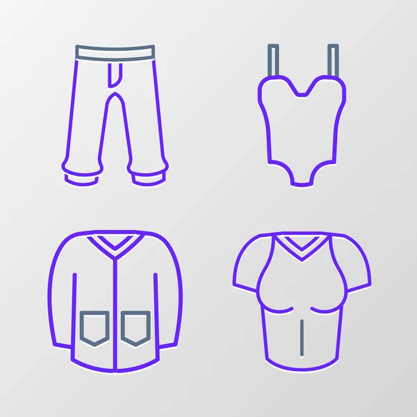 Definir Linha Shirt Camisola Swimsuit Calças Ícone Vetor —  Vetores de Stock