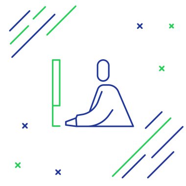 Dizüstü bilgisayar simgesinde çalışan çizgi öğrencisi beyaz arkaplanda izole edildi. İş yeri konsepti. Renkli taslak konsepti. Vektör.