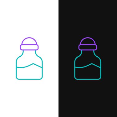 Beyaz ve siyah arkaplanda izole edilmiş baharat kutusu simgesi. Baharat koleksiyonu. Baharat, cam kutunun içindeki baharatlar. Renkli taslak konsepti. Vektör