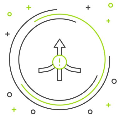 Satır Arrow simgesi beyaz arkaplanda izole edildi. Yön Arrowhead sembolü. Navigasyon işaretçisi işareti. Renkli taslak konsepti. Vektör