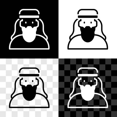 Müslüman adam simgesini siyah beyaz, şeffaf arkaplanda izole et. Vektör.