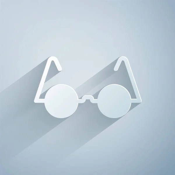 纸切割眼镜图标孤立在灰色背景 造纸艺术风格 — 图库矢量图片