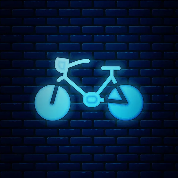 Icono Brillante Bicicleta Neón Aislado Fondo Pared Ladrillo Carrera Bicicletas — Vector de stock