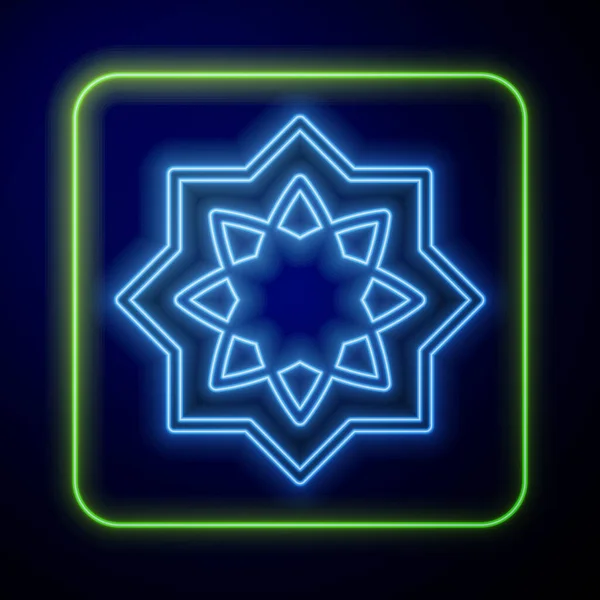 Λαμπερό Νέον Ισλαμικό Οκταγωνικό Αστέρι Στολίδι Εικόνα Απομονώνονται Μπλε Φόντο — Διανυσματικό Αρχείο