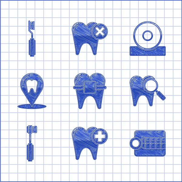 Set Zuby Rovnátky Zubní Protéza Model Zubní Prohledávání Zubní Kartáček — Stockový vektor