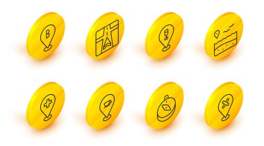 Hat konumunu çapraz işaretli kahve fincanı medikal konum plaj alkolü veya bira barı GPS haritası ve simgesi ile ayarla. Vektör.