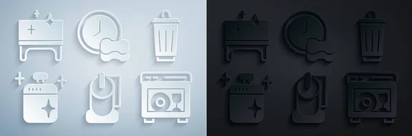 Tuvalet Kağıdı Rulo Çöp Tenekesi Temiz Bulaşık Makinesi Bulaşık Makinesi — Stok Vektör