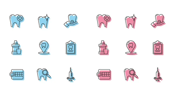 Набор Линии Стоматологические Модели Стоматологический Поиск Зубной Медицинский Шприц Клиника — стоковый вектор
