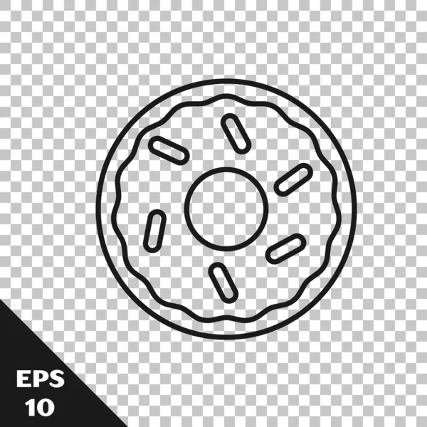 Ligne Noire Donut Avec Icône Glaçure Douce Isolé Sur Fond — Image vectorielle
