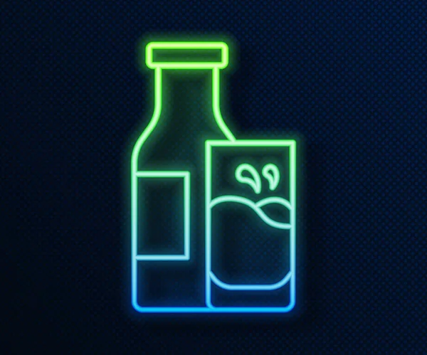 Λαμπερό Νέον Γραμμή Κλειστό Γυάλινο Μπουκάλι Γάλα Και Γυαλί Εικονίδιο — Διανυσματικό Αρχείο