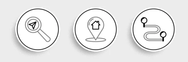 線の位置を設定する家のアイコンを持つルート検索とマップポインタ ベクトル — ストックベクタ