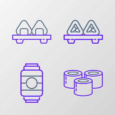 Suşi Japon kağıt fenerini kesim tahtası ve simgesine yerleştir. Vektör.