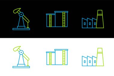 Petrol sanayi fabrikası pompa pompası ve ikon hattını ayarlayın. Vektör.