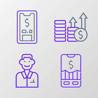 Mobil hisse senedi ticareti, Tüccar Finansal büyüme ve dolar ve ikon ile aynı hizada. Vektör.