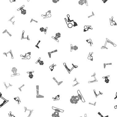 Set Woman in wheelchair, Head of deaf and dumb, Treadmill machine and Prosthesis leg on seamless pattern. Vector.
