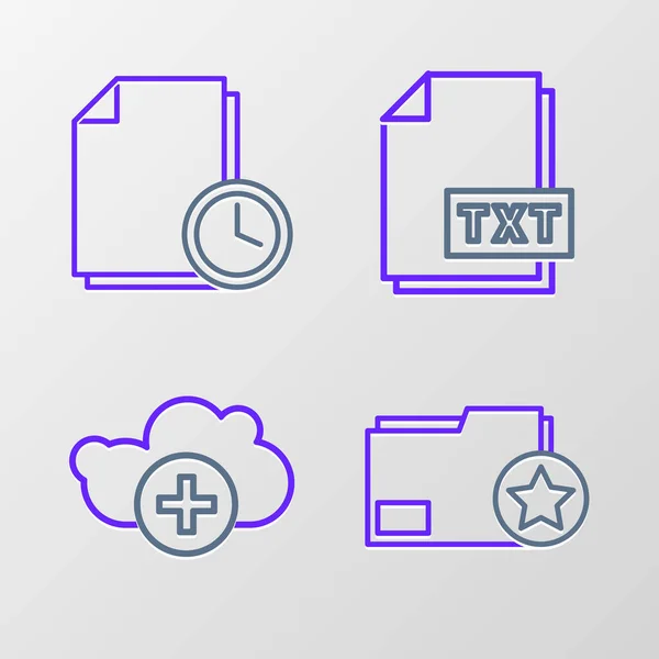 设置具有星号添加云Txt文件和时钟图标的行文件文件夹 — 图库矢量图片