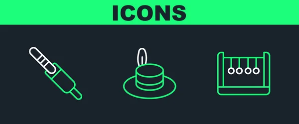 Définir Ligne Pendule Audio Jack Man Hat Icon Vecteur — Image vectorielle