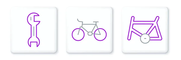 Définir Ligne Cadre Vélo Clé Molette Icône Vecteur — Image vectorielle