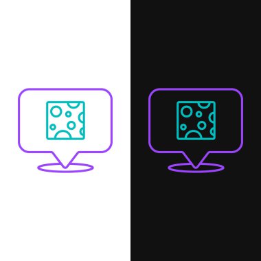 Çizgi peyniri simgesi beyaz ve siyah arkaplanda izole edilmiş. Renkli taslak konsepti. Vektör