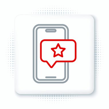 İzleme derecelendirme simgesi beyaz arkaplanda izole edilmiş cep telefonu hattı. Tanıklık mesajları, bildirimler, geri bildirimler. Renkli taslak konsepti. Vektör