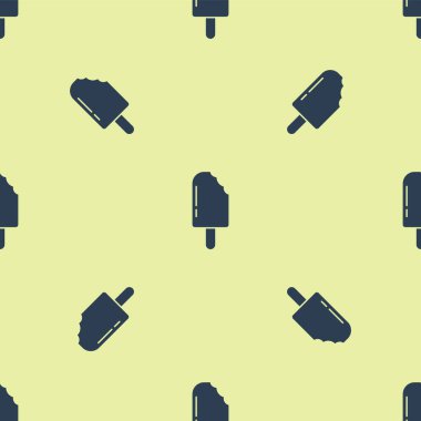 Mavi dondurma ikonu sarı arka planda izole edilmiş kusursuz desen. Güzel sembol. Vektör.