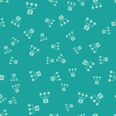 Yeşil Blockchain teknolojisi Bitcoin simgesi yeşil arka planda izole edilmiş kusursuz desen. Soyut geometrik blok zincir ağ teknolojisi işi. Vektör.