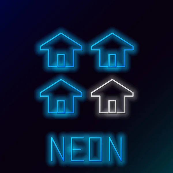 Gloeiende Neon Lijn House Icoon Geïsoleerd Zwarte Achtergrond Makelaarskantoor Cottage — Stockvector