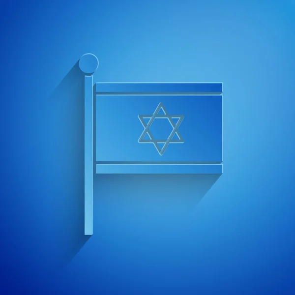 Иконка Флаг Израиля Вырезана Бумаги Синем Фоне Национальный Патриотический Символ — стоковый вектор