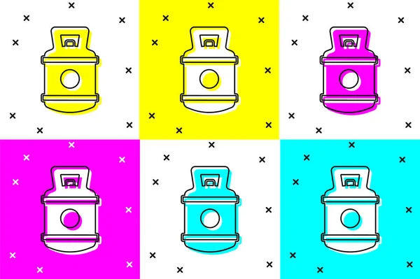 设置丙烷气罐图标隔离的颜色背景 易燃的气罐图标 — 图库矢量图片