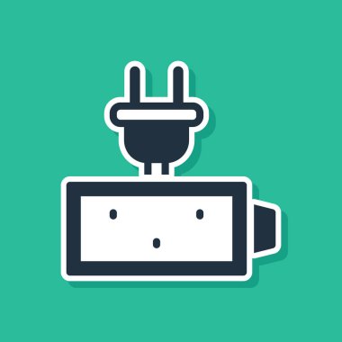 Mavi Batarya şarj seviyesi gösterge simgesi yeşil arkaplanda izole edildi. Vektör