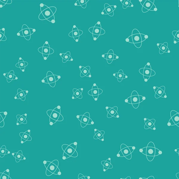 Icône Atome Vert Isolé Motif Sans Couture Sur Fond Vert — Image vectorielle
