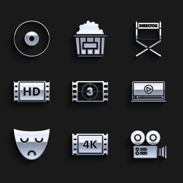 Set Play Video Movie Tape Frame Cinema Camera Online Play — Stock Vector