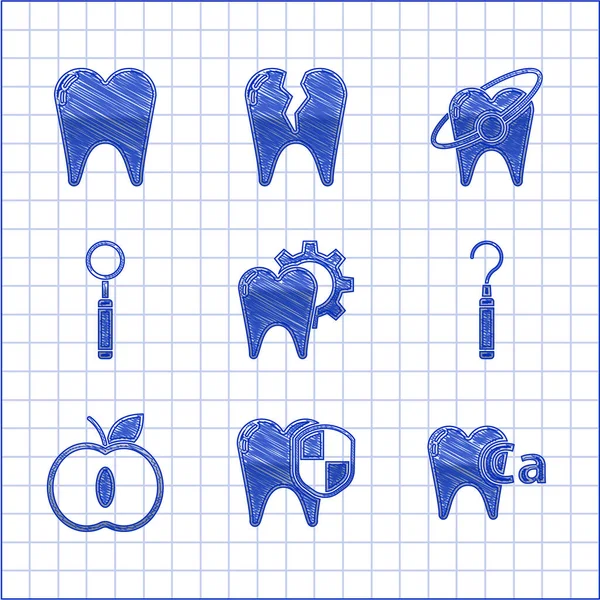 Набор Процедуры Обработки Зубов Стоматологическая Защита Кальций Зубов Исследователь Чешуйчатых — стоковый вектор