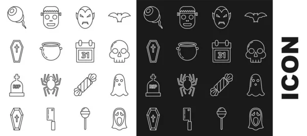 Définir Ligne Masque Fantôme Drôle Effrayant Pour Halloween Fantôme Crâne — Image vectorielle