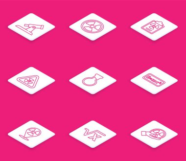 Çizgi Teleskop, Radyoaktif, Radyasyon Uyarı Belgesi, Radyasyon Uyarı Üçgeni, Radyasyon, Test tüpü ve matara, Denklem çözeltisi, konum ve x simgesinin kare kökü. Vektör