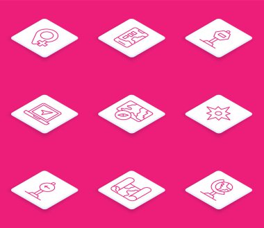 Satır konumunu ayarla, şehir haritası navigasyonu, dur işareti, konum işaretli dizüstü bilgisayar, rüzgar yükseldi, trafik dönüşü sola ve katlanmış simge. Vektör