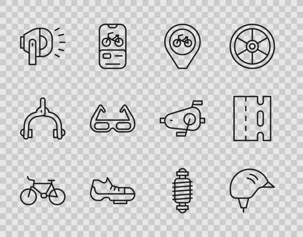 采购产品设置线自行车 位置与自行车 运动自行车太阳镜 悬挂和车道图标 — 图库矢量图片