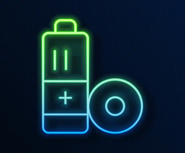 Parlayan Neon Hattı Battery Simgesi Mavi Arkaplanda Izole Edildi Şimşek — Stok Vektör