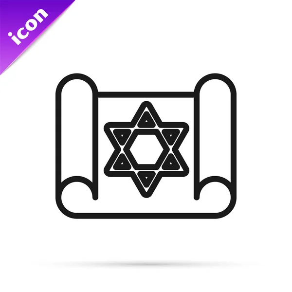 Μαύρο Εικονίδιο Κύλισης Γραμμής Torah Απομονωμένο Λευκό Φόντο Εβραϊκή Τορά — Διανυσματικό Αρχείο