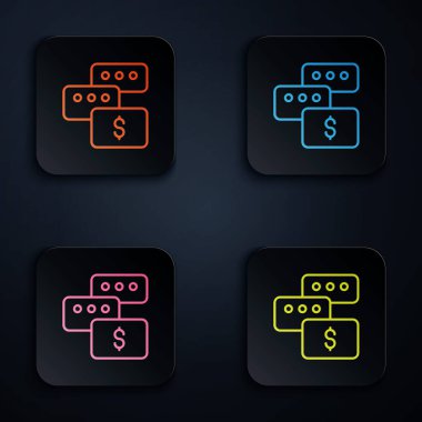 Color neon line Real estate business concept with speech bubbles icon isolated on black background. Set icons in square buttons. Vector