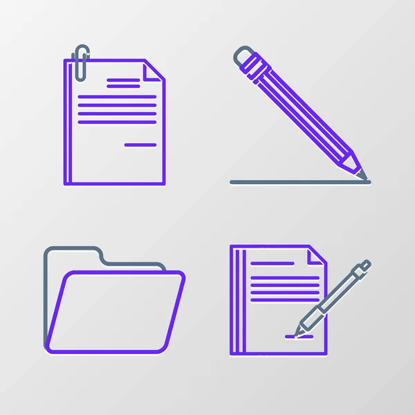 Set Line Blank Notebook Pen Document Folder Pencil Eraser Line — Stock Vector
