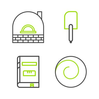 Tarçın, yemek kitabı, Spatula ve Brick soba ikonlu rulo çöreği hazırla. Vektör