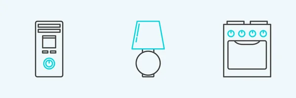 Set Line Oven Remote Control Table Lamp Icon Vector — Stock Vector