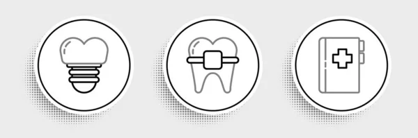 Zestaw Linii Clipboard Kartą Dentystyczną Implantem Stomatologicznym Ikoną Aparatu Zęby — Wektor stockowy