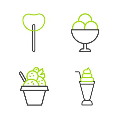 Set line Milkshake, Ice cream in bowl,  and Lollipop icon. Vector clipart