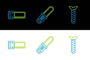 Metalik vida, el testeresi ve elektrikli testere ikonu. Vektör