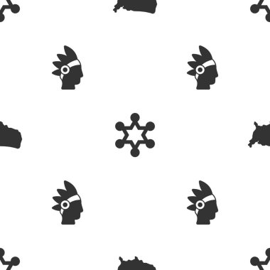 Amerikan haritasını, Hexagram şerifini ve Kızılderili Kızılderili 'yi kusursuz bir kalıba sokun. Vektör