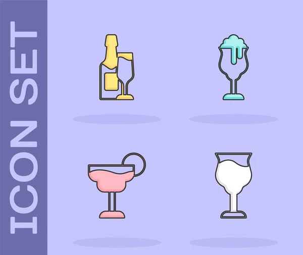 Set Weinglas Champagnerflasche Und Cocktail Und Glas Bier Ikone Vektor — Stockvektor